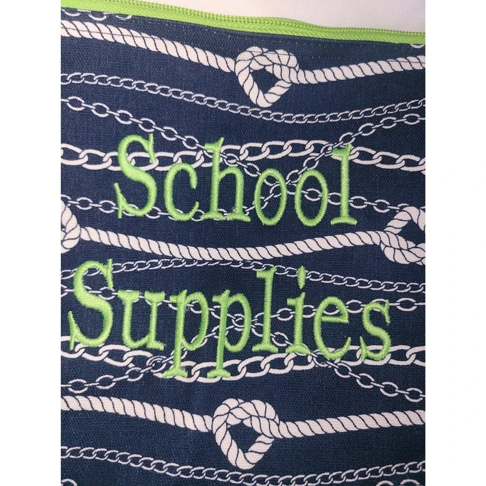 Thirty-One Navy Nautical Rope Chain Zipper Pouch School Supplies Organizer Bag